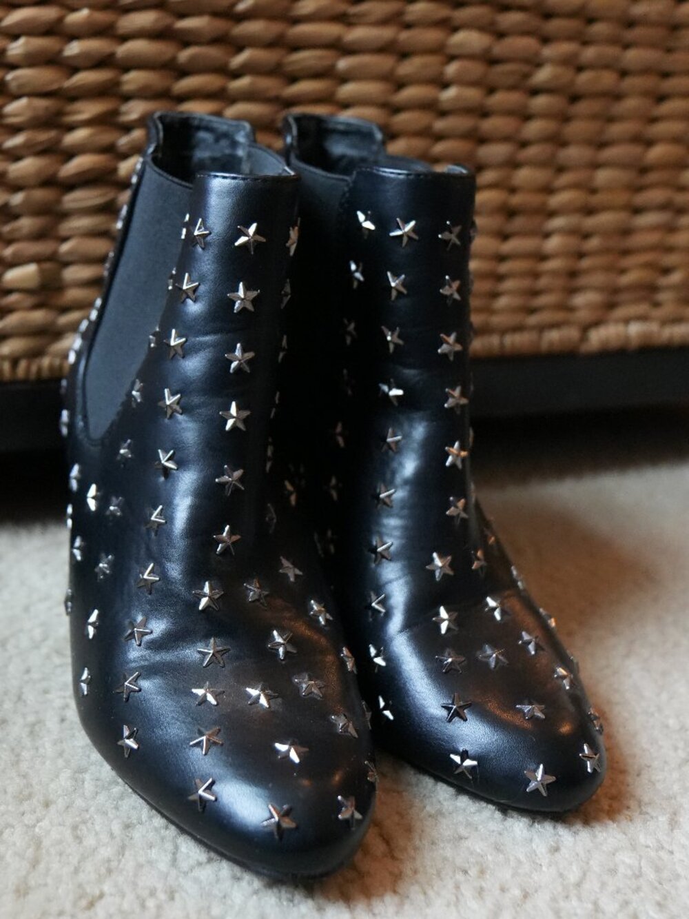 Vintage Havana Black Leather Star Studded Heeled Booties